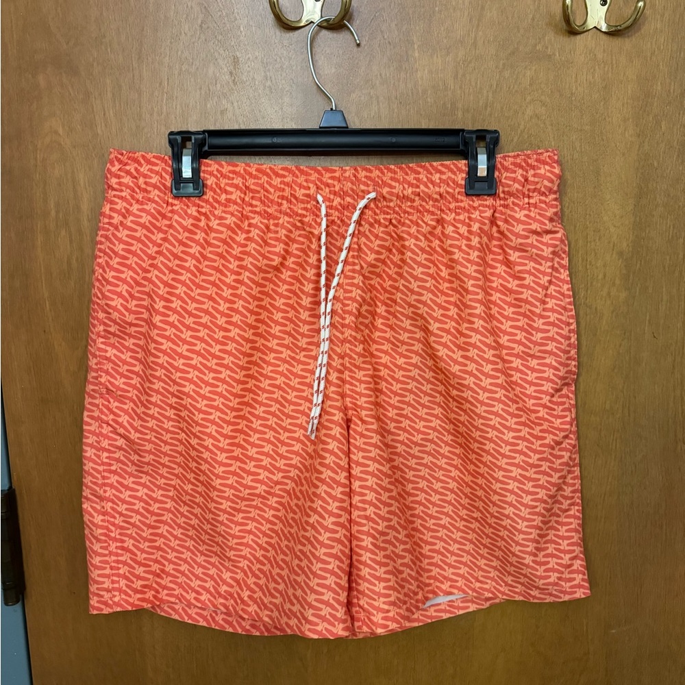 Goodfellow Coral Bird Pattern Swim Trunks